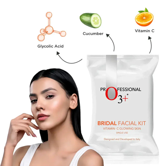 Bridal Facial Kit featuring glycolic acid, cucumber, and vitamin C for glowing skin and hydration.