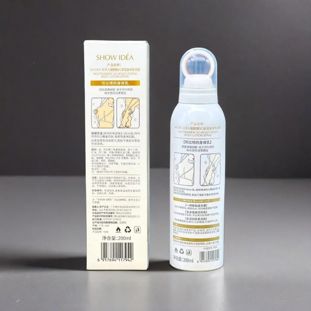 SHOW IDEA Niacinamide & Vitamin C Body Lotion Spray – Deep Hydration & Skin Brightening – 200ml