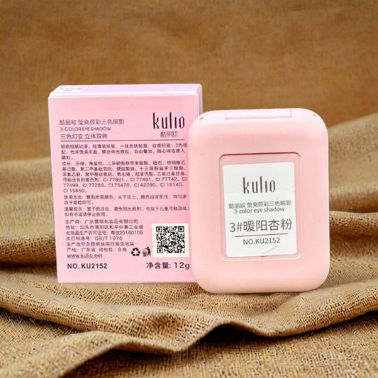 Kulio 3-Color Eyeshadow Palette – Warm Peach Pink Shades, Smooth & Blendable (12g)