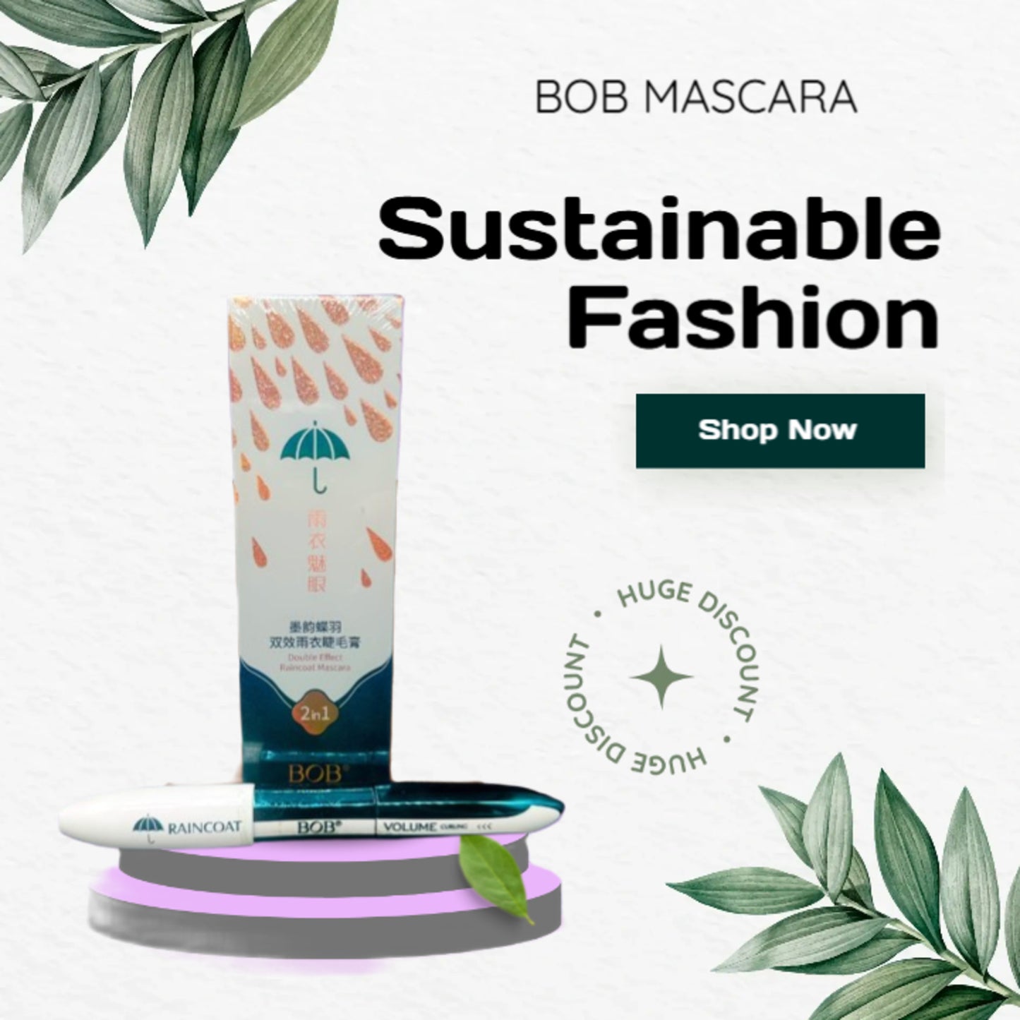 BOB 2-in-1 Raincoat Waterproof Volume Mascara – Smudge-Proof, Long-Lasting