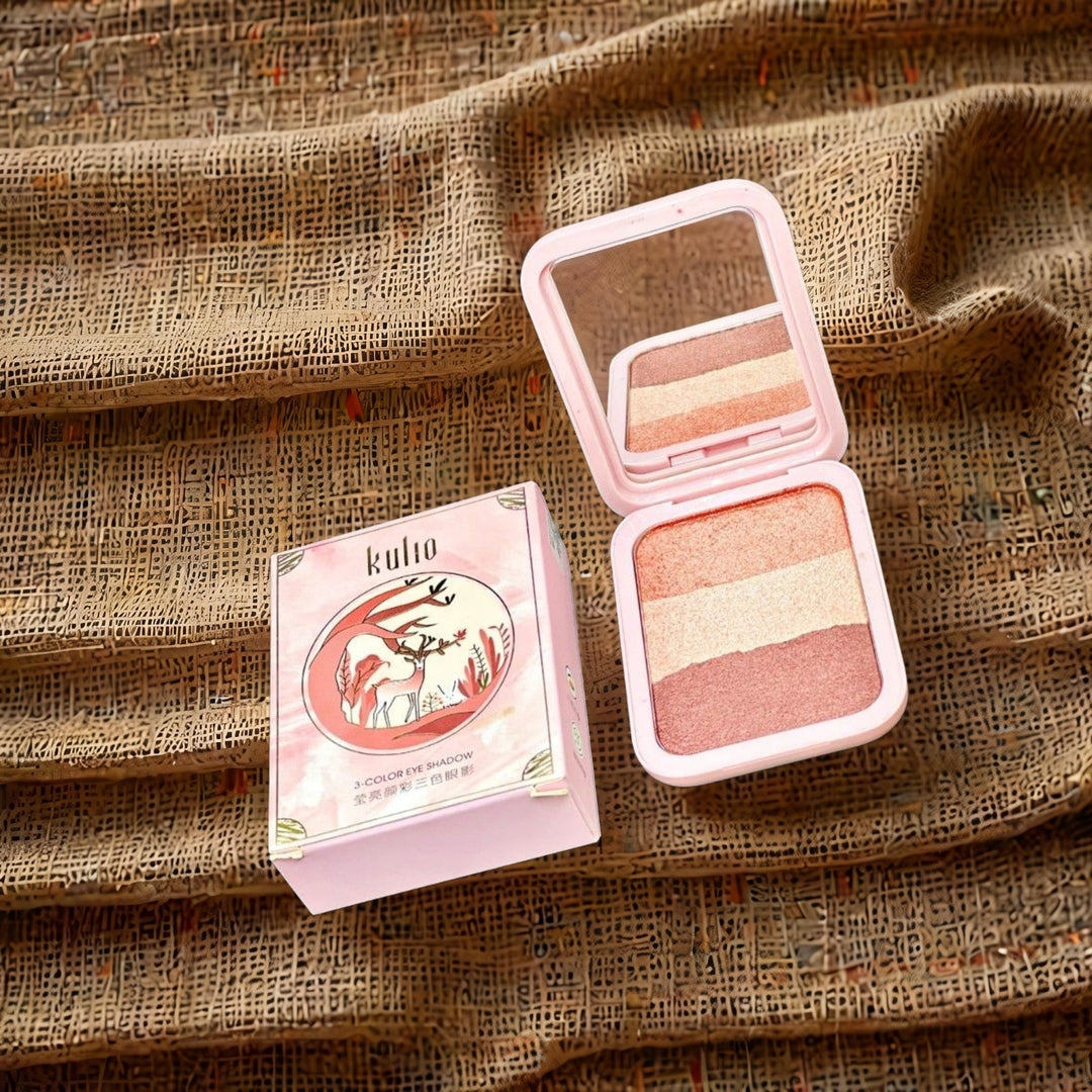 Kulio 3-Color Eyeshadow Palette – Warm Peach Pink Shades, Smooth & Blendable (12g)